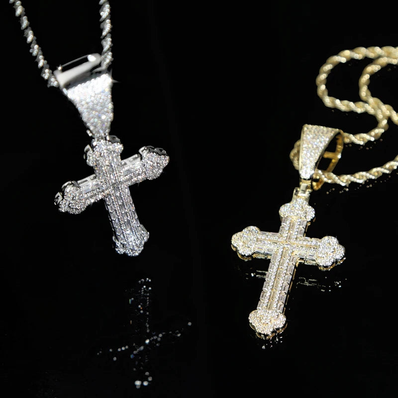 2025 New Arrived Iced Out Bling Sparking 5A Cubic Zirconia CZ Cross Pendant Tennis Chain Necklaces For Men Hip Hop Jewelry Gifts