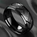 Black Multi-Faceted Groove Ring — Stainless Steel
