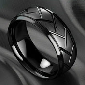 Black Multi-Faceted Groove Ring — Stainless Steel