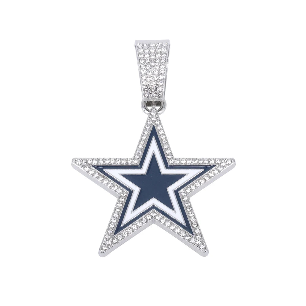 Men Women Hip Hop Five-Pointed Star Pendant Necklace,with Cuban Chain Punk Star Necklaces Fashion Jewelry,Sports Fan Gift Idea