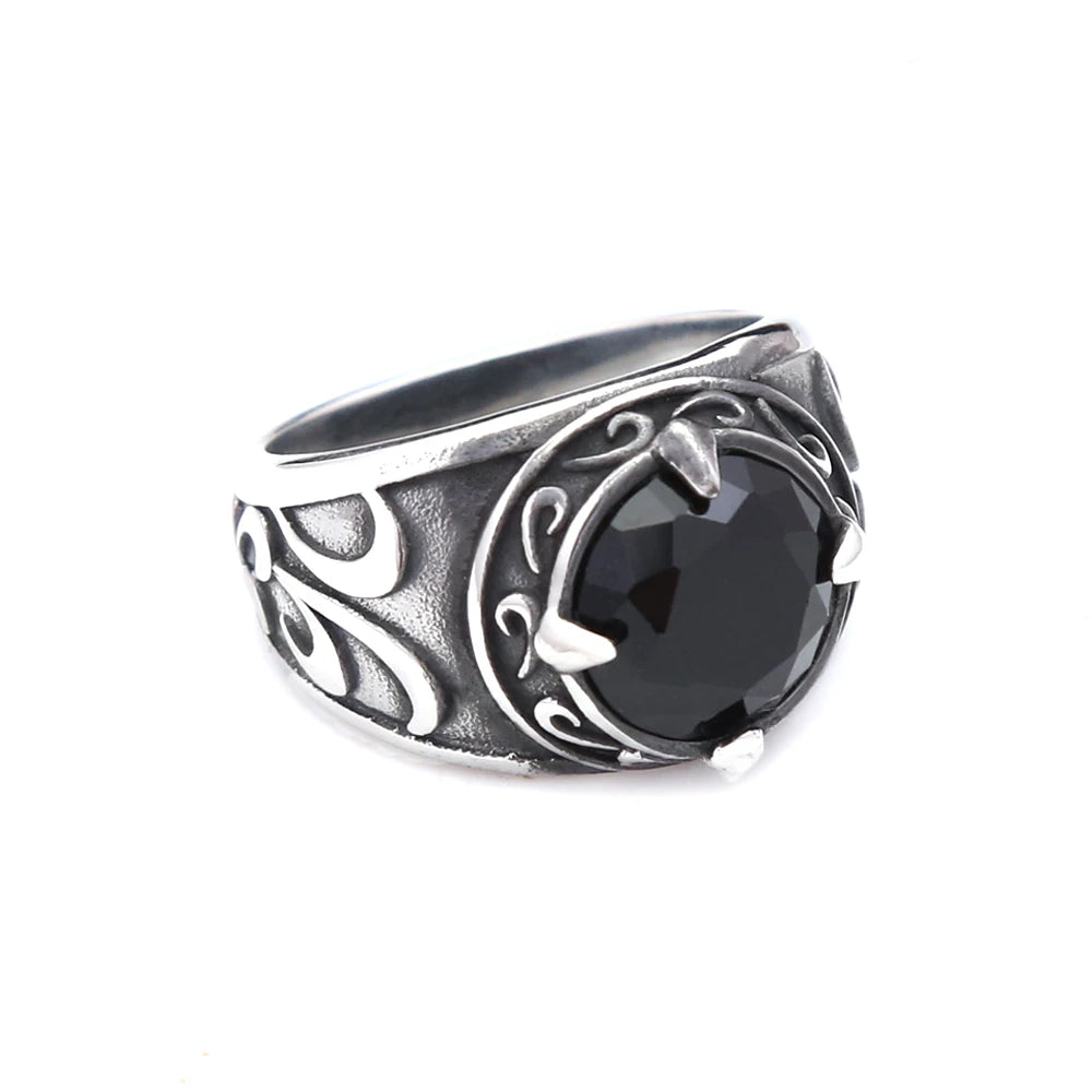 Gothic Dragon Black Ring Vintage Claw Punk Stone