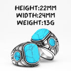 Turquoise Carved Ring — Stainless Steel
