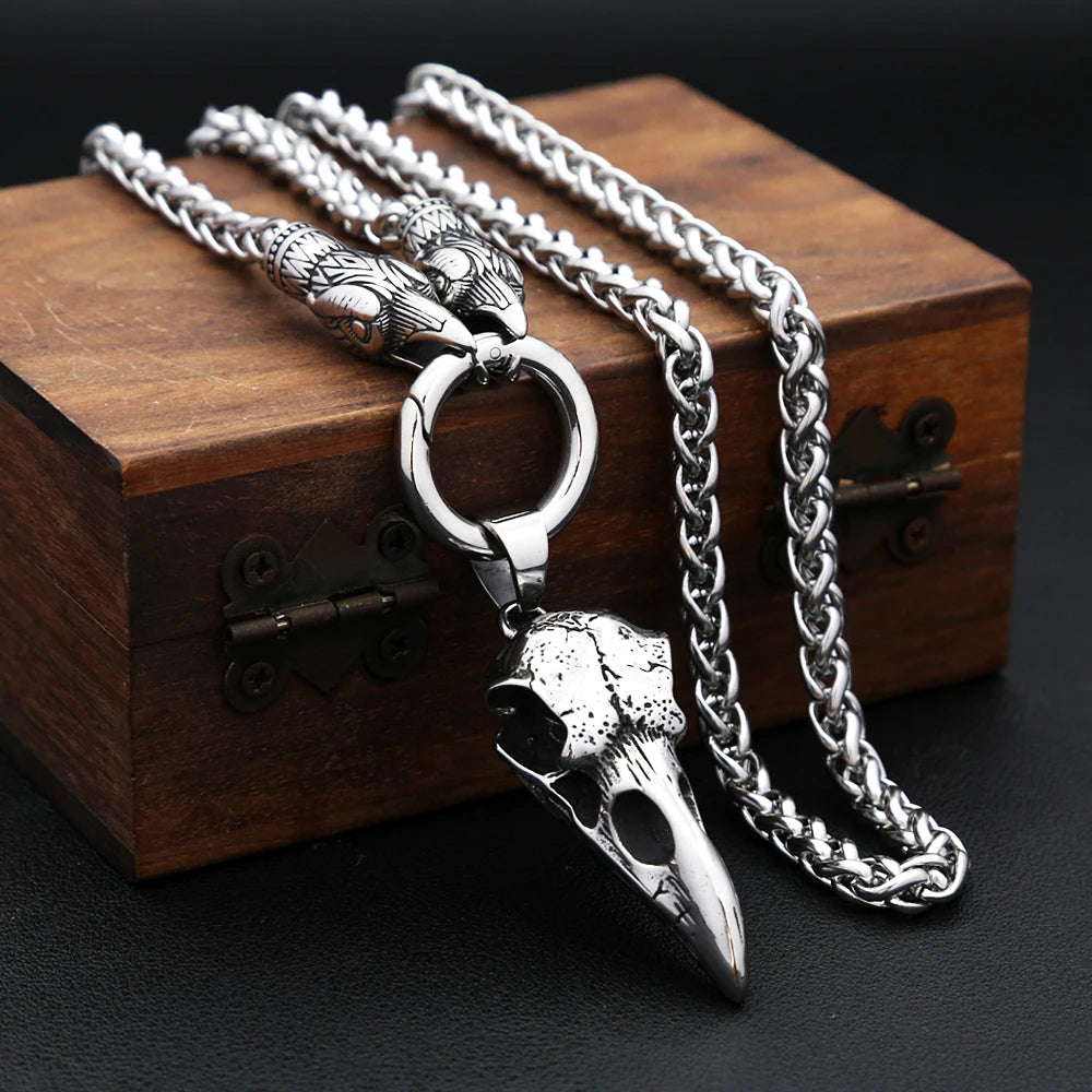 Crow Skull Viking Pendant — Stainless Steel
