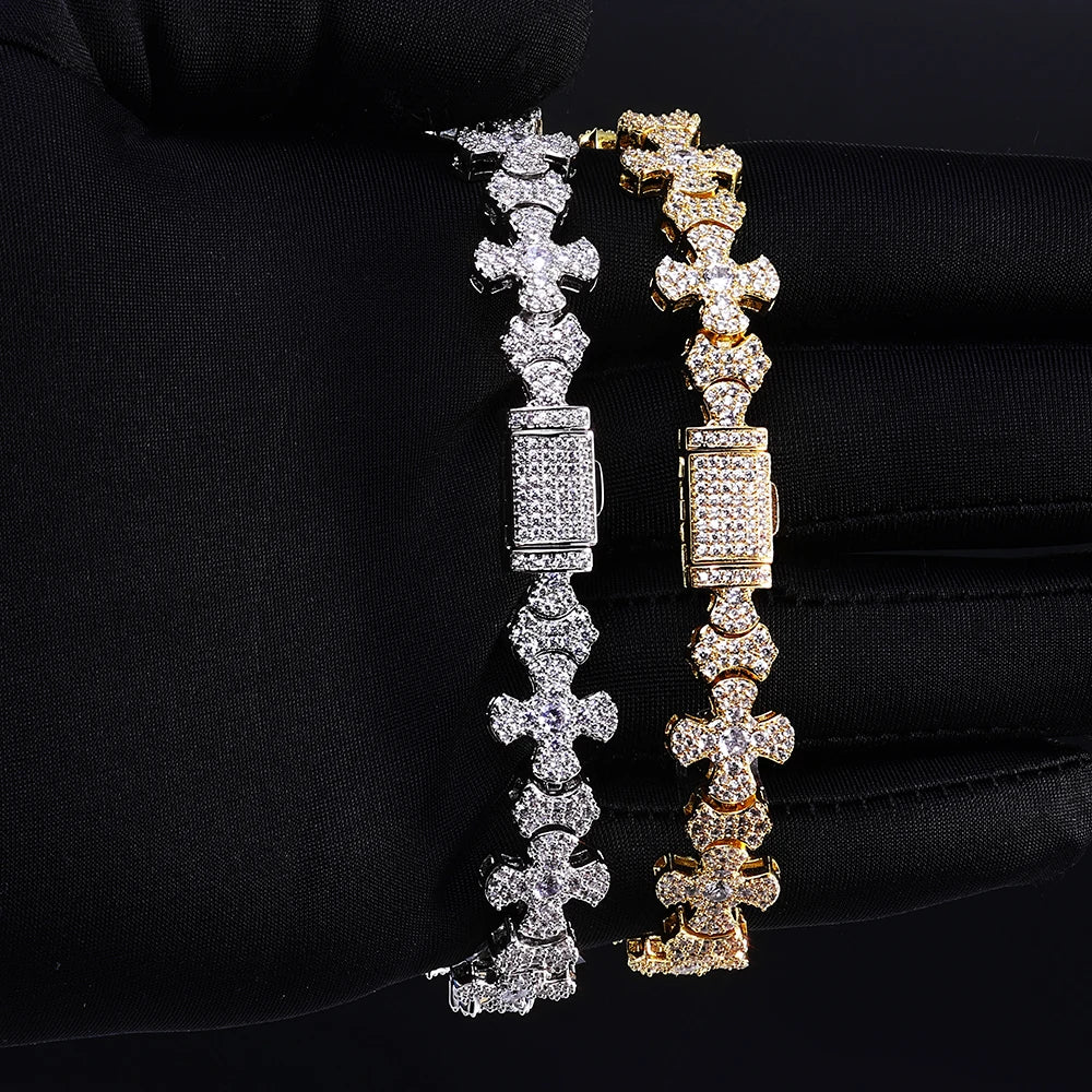 Iced Out Cross Bracelet Stainless Steel 12MM