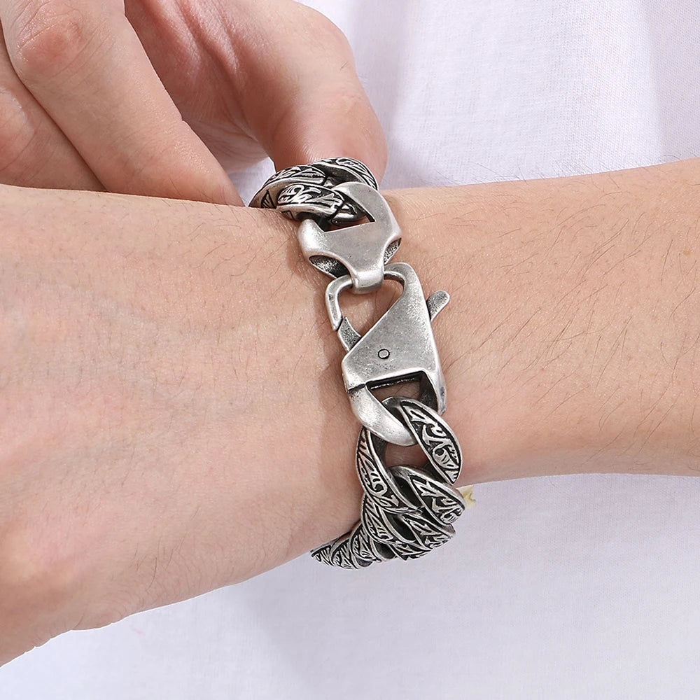 Retro 18MM Width Curb Cuban Link Chain Bracelet for Man Solid Stainless Steel Men's Bracelets Jewelry Accessories Gifts