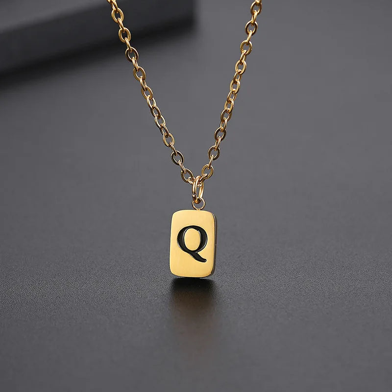 Letter Pendant Square Chain — Gold