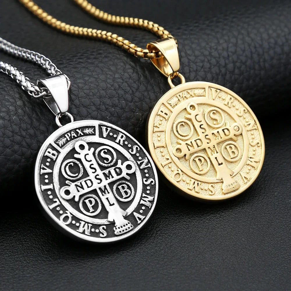 Vintage Christian Saint Benedict Pendant Necklaces For Men Women Fashion Exorcist Priest Cross Necklace Amulet Jewelry