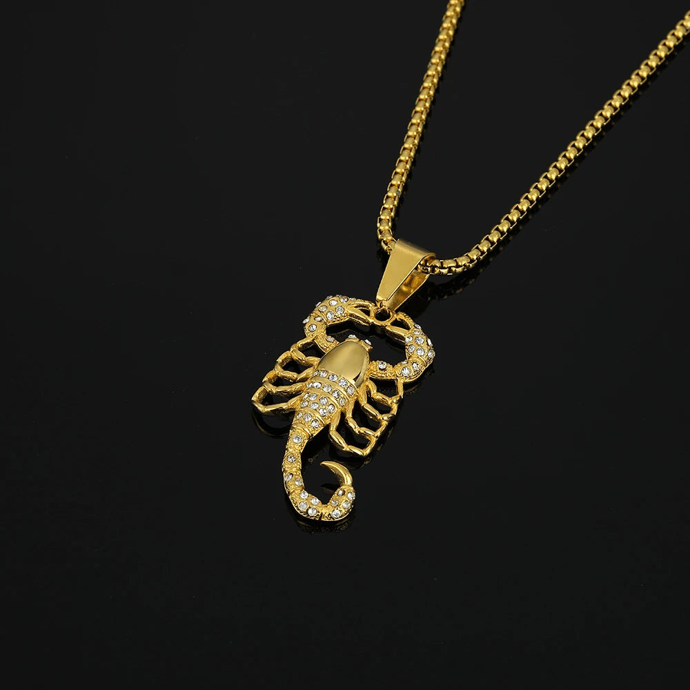 Iced Out Scorpion Pendant Necklace — Gold