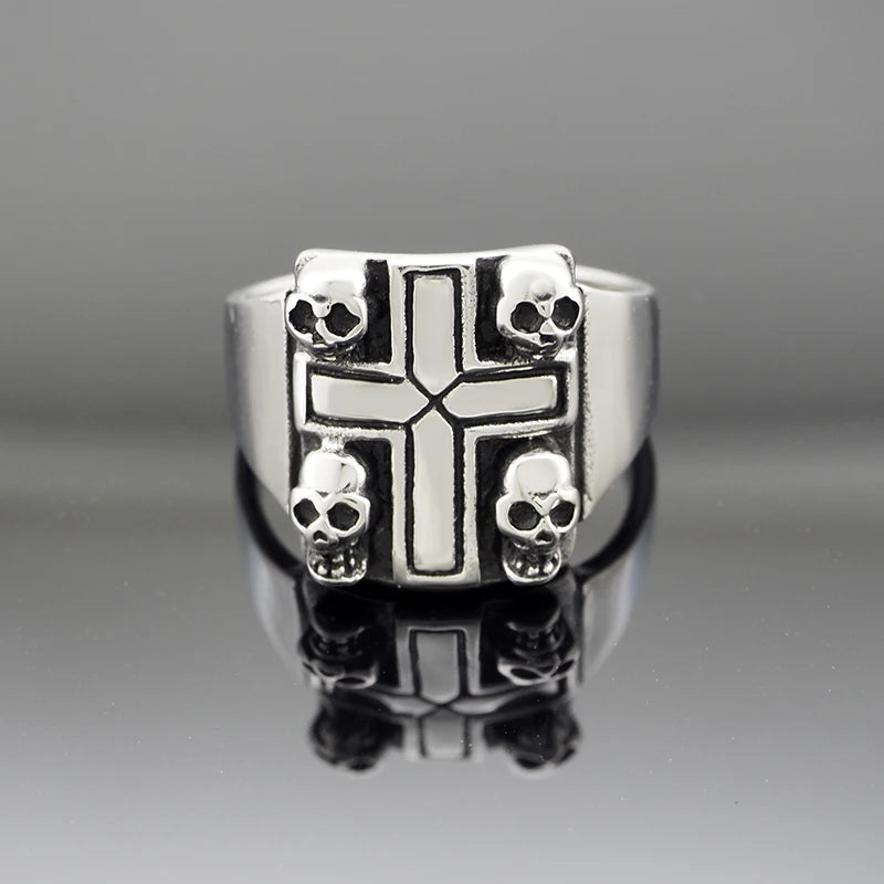 Iron Cross Skull Ring — Stainless Steel