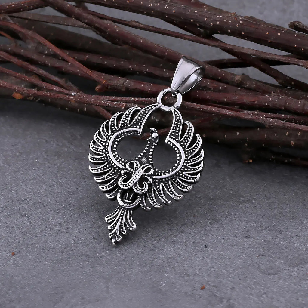 Mens Stainless Steel Animal Phoenix Totem Necklace Hip Hop Rock Biker Vintage Pendant Necklace Fashion Charm Jewelry