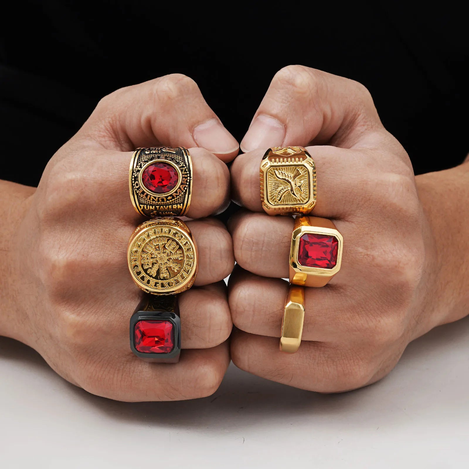 Gold Red Stone Signet Ring — Stainless Steel