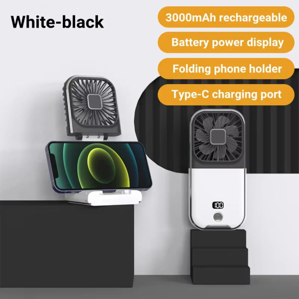 3000mAh battery powered mini outdoor portable USB neck fan rechargeable 180 ° folding wireless desktop fan，gift