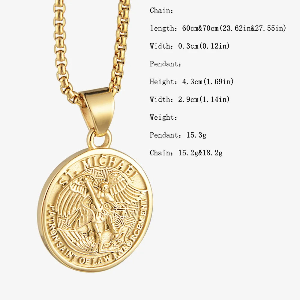 ST.MICHAEL Necklace 316L Stainless Steel Jewelry Angel Saint Men Women Pendant