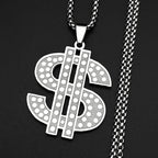 Hip Hop Dollar Money Symbol Necklace Stainless Steel Gold Silver color Rhinestone Pendant Rap Streetwear Chain Jewelry