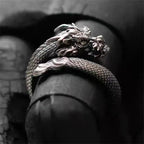 Trendy 925 Silver Ring Open Men Jewelry Vintage Carving Dragon Ring Male Index Finger Accessories