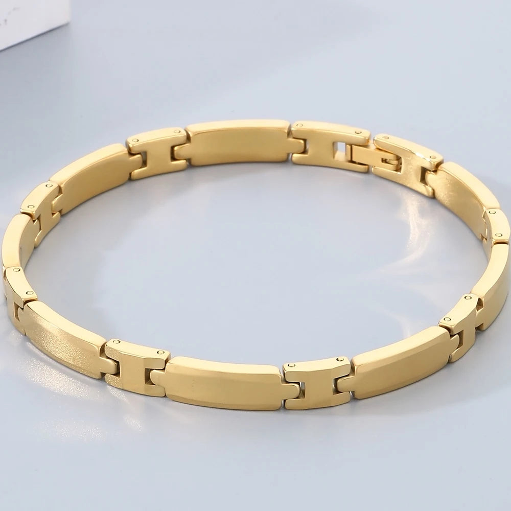 Heavy Tungsten Steel Man Bracelets for Men Woman Gold Color High Polished 7MM Width Link Chain Hand Bracelet Men
