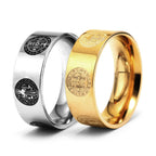 Saint Benedict Exorcism Ring Cross Amulet 316L Stainless Steel Mens Rings Rock for Male Friend Jewelry Creative Gift