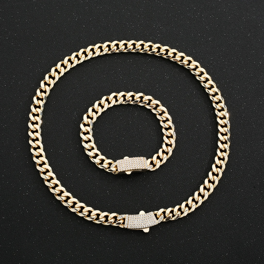Classic Cuban Link Chain Necklace 10mm Wide — Black-Tone