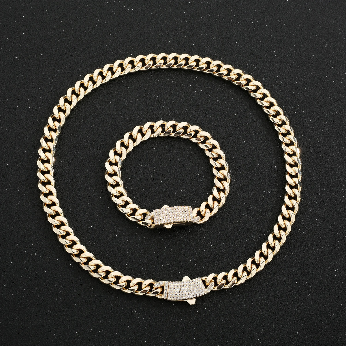 Classic Cuban Link Chain Necklace 10mm Wide — Black-Tone