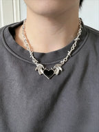 Vintage Gothic Heart Bat Thorns Pendant Necklace for Men & Women