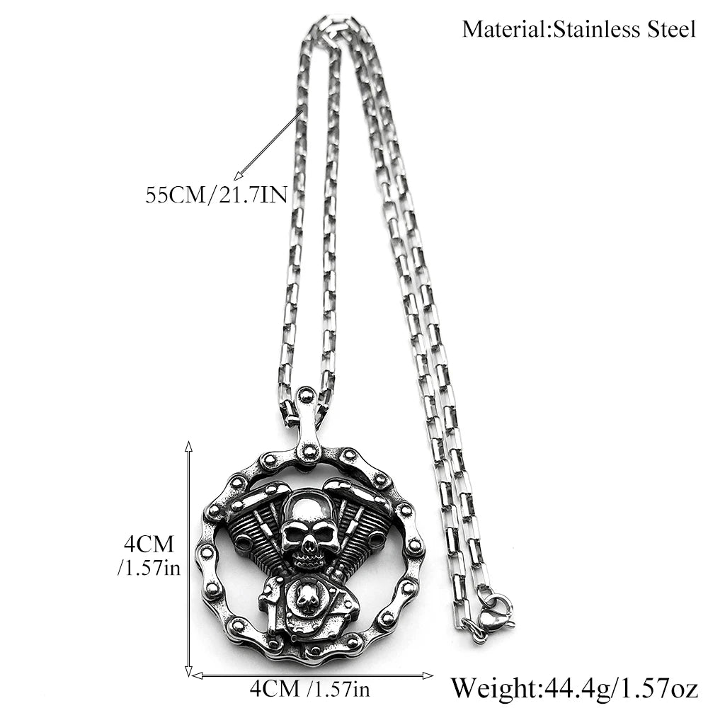 Skull Motorcycle Silver Pendant Heavy Duty Engine
