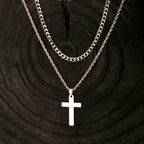 2PCS/SET INGCHAU Fashion Stainless Steel Twisted Chain Cross Necklace for Men Stacked Cuba Chain Necklace Men Spiritual Jewlery