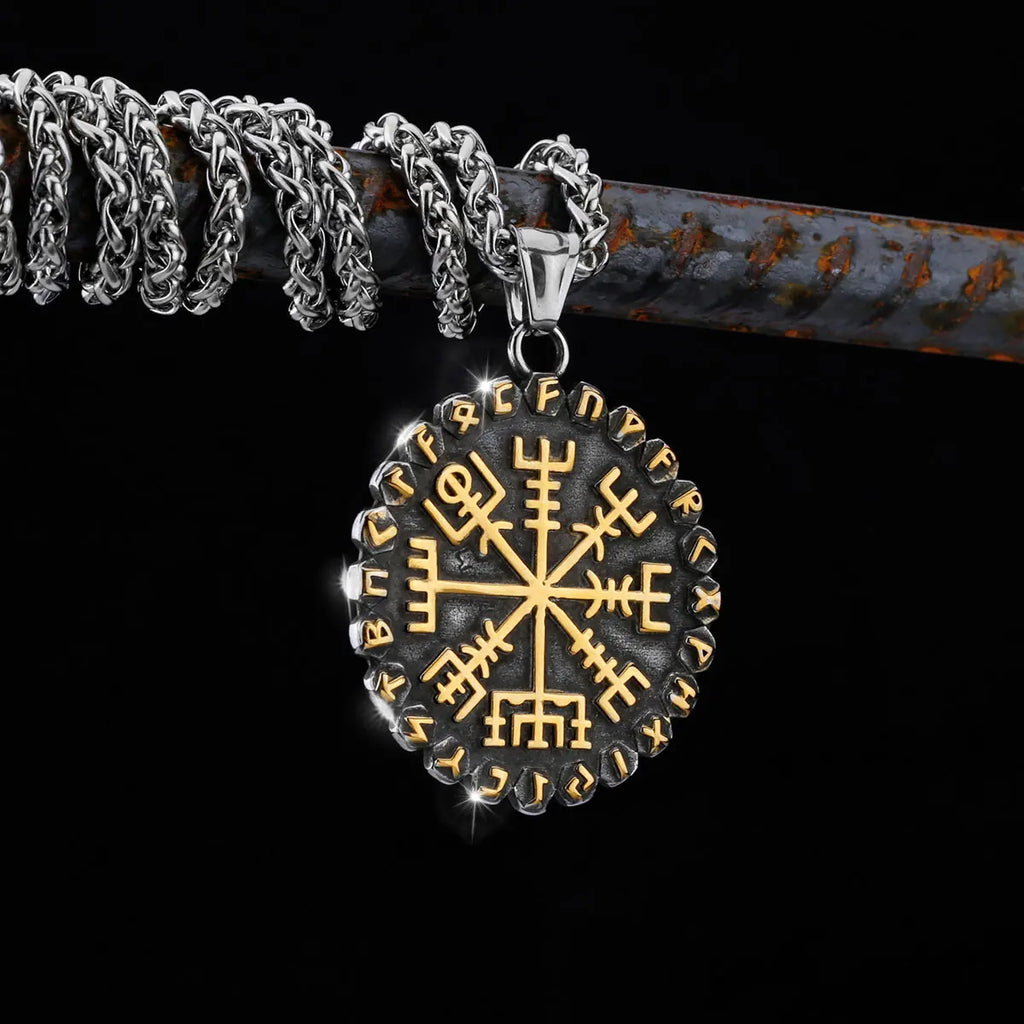 316L Stainless Steel Viking Odin's Symbol of Norse Runic Pendant Necklace Viking Rune Vegvisir Compass Amulet Pendants