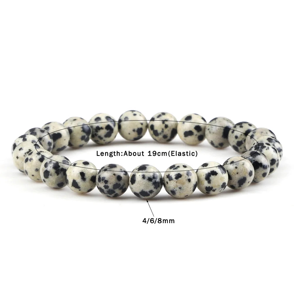 Fashion 4/6/8mm Stone Beads Prayer Bracelets For Women Men Spotted Stone Dalmatian Bead Bangle Yoga Healing Friend