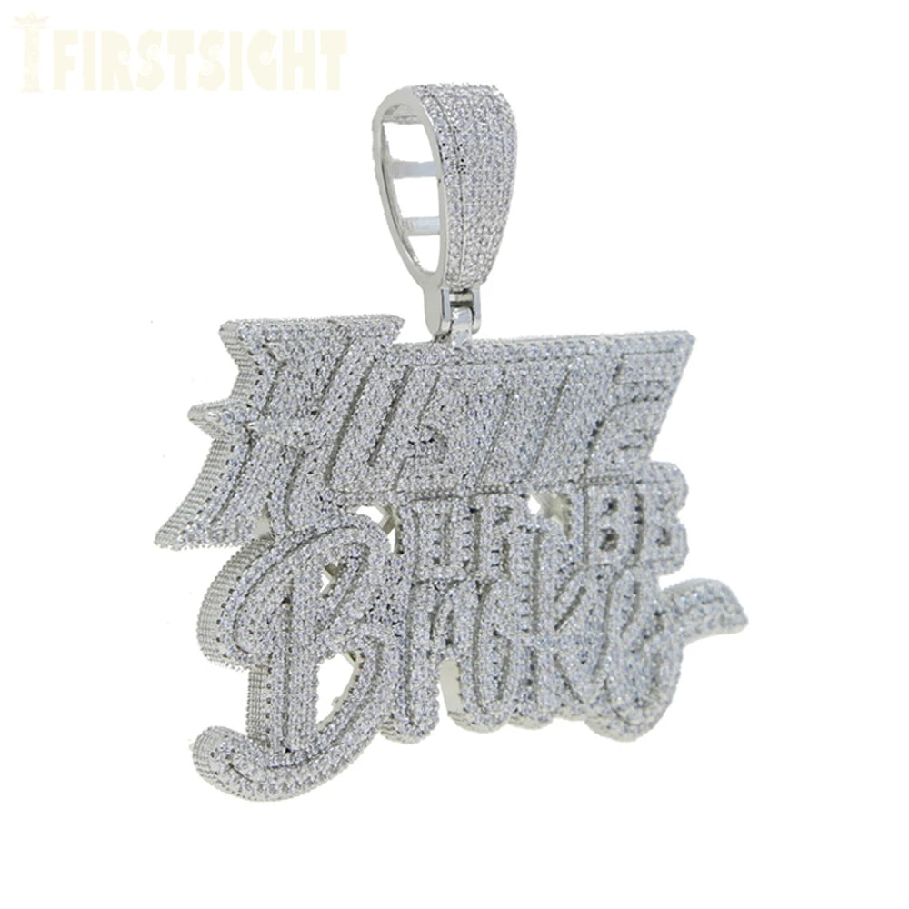 New Iced Out Bling CZ Letter Cross Pendant Necklace Various Design 5A Zircon Two Tone Color Badge Charm Men's Hip Hop