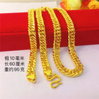 24K Gold Fortune Buckle Men's Necklace, AU999 Pure Gold - Thickened Chain Boss Style, 6-12MM Sizes, Chain Texture Light