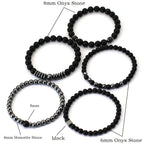 Black-Tone Beaded Bracelet Set — 6mm 8mm Wrap