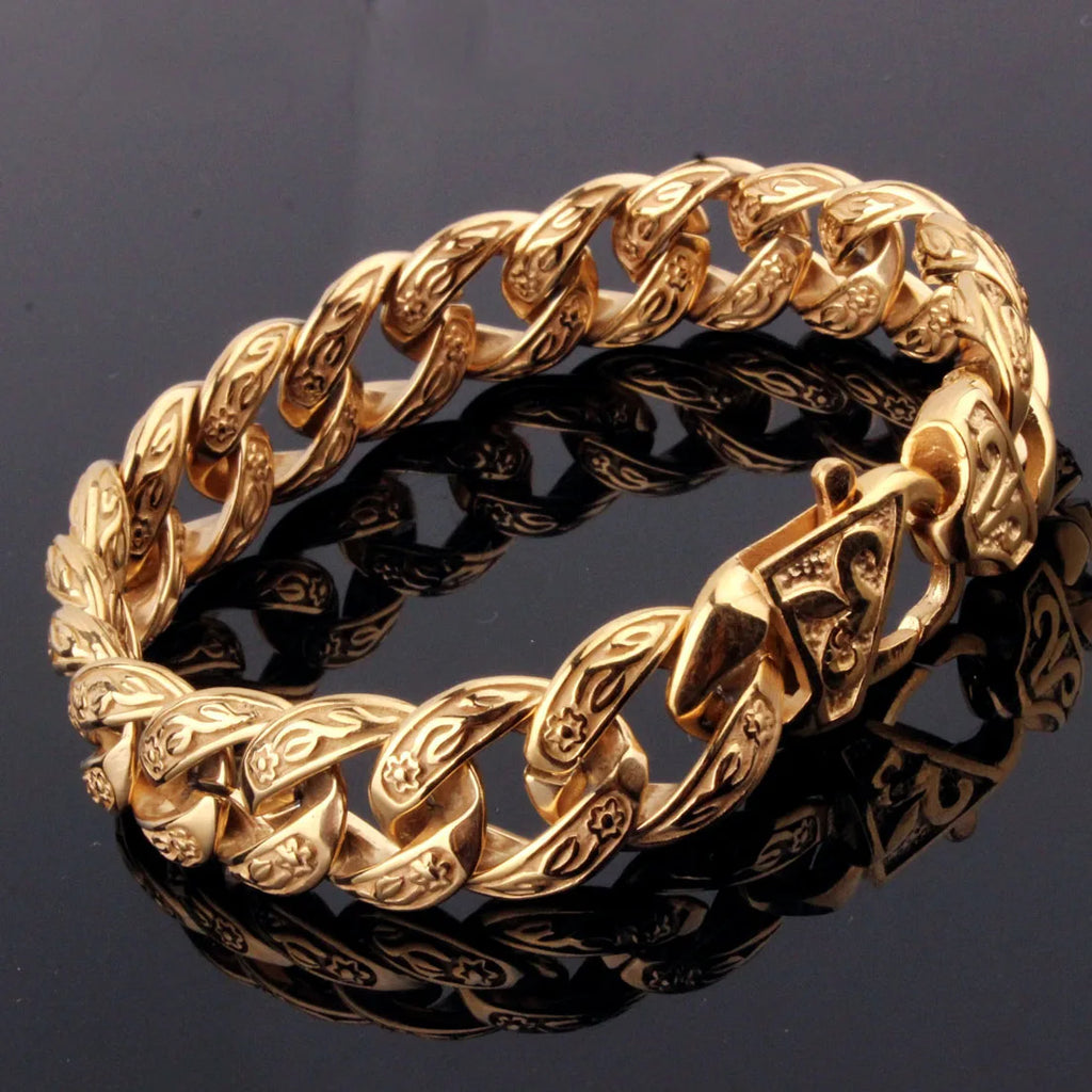 Gold Cuban Link Chain Bracelet 15mm — Gold