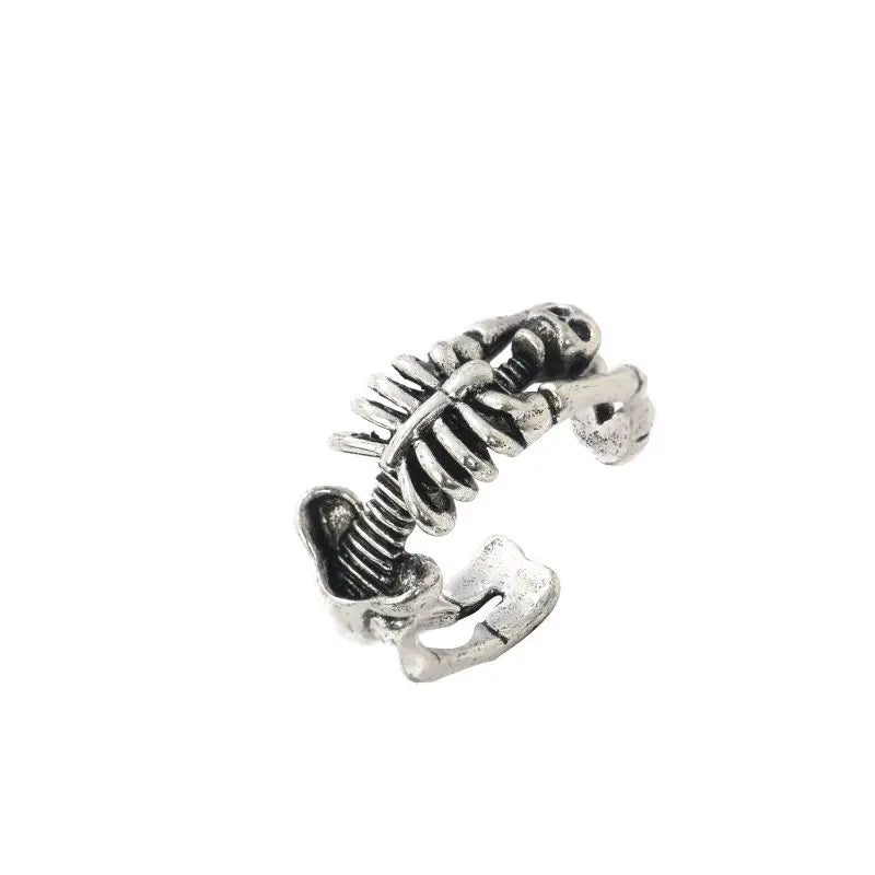Retro Punk Skull Design Ring For Men Adjustable Personality Gothic Style Fashion Metal Bone Shape Ring Jewelry