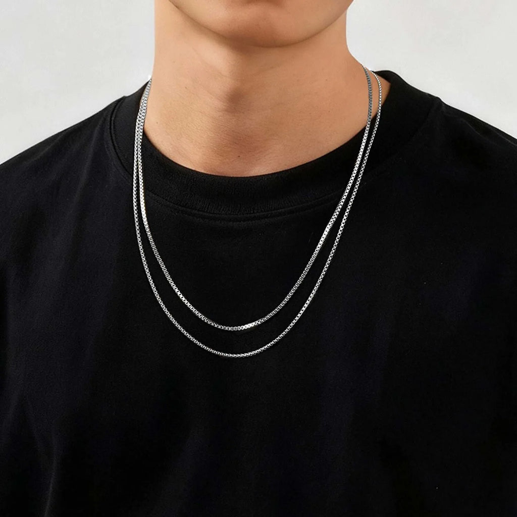 Two-Tone Box Chain Necklace Set — Stainless Steel