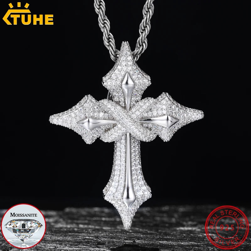 TUHE Hight Quality Cross Pendant Moissanite Spider pendant 925 Sterling Silver Pendant For Men Hip Hop Jewelry