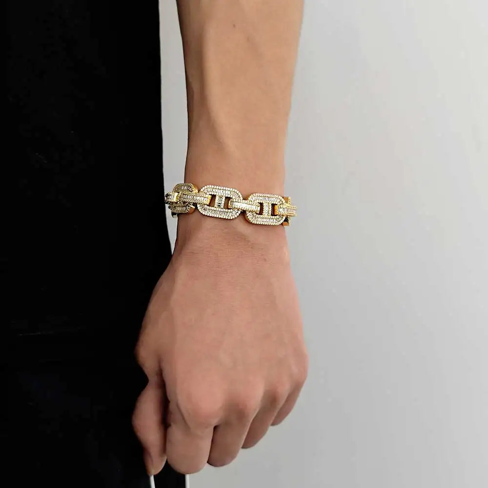 Iced Out Cuban Bracelet Stainless Steel Pig Nose