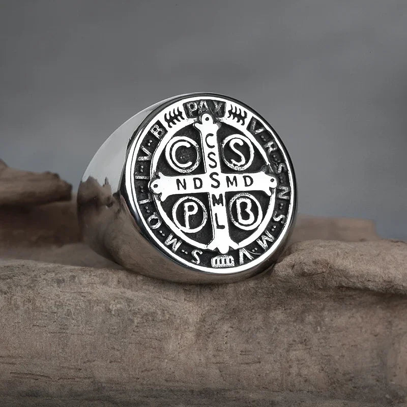 Saint Benedict Cross Men Rings Punk Hip Hop for Boyfriend Male Stainless Steel Jewelry Creativity Gift Wholesale
