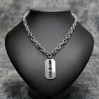 Fashion Razor Blade Pendant Necklace Punk Stainless Steel Hip Hop Knife Shaver Shape Sweater Chain Necklace Gift for Women Men
