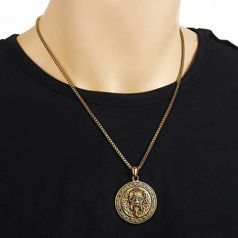 Classic Retro Viking Odin Pendant Necklace Men Knight Necklace Hero Mask Rock Punk Pendant Stainless Steel Accessories Wholesale