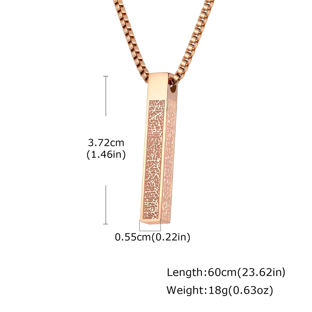 Ayatul Kursi Geometric Square Pendant Necklace, Stainless Steel Box Chain Necklace for Men, Religious Prayer Amulet Jewelry