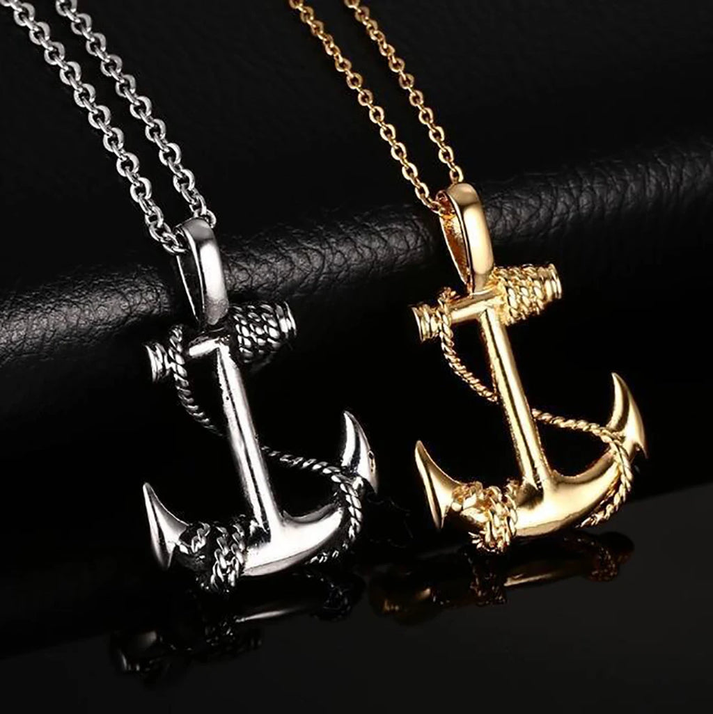 Anchor Cross Pendant Necklace — Stainless Steel