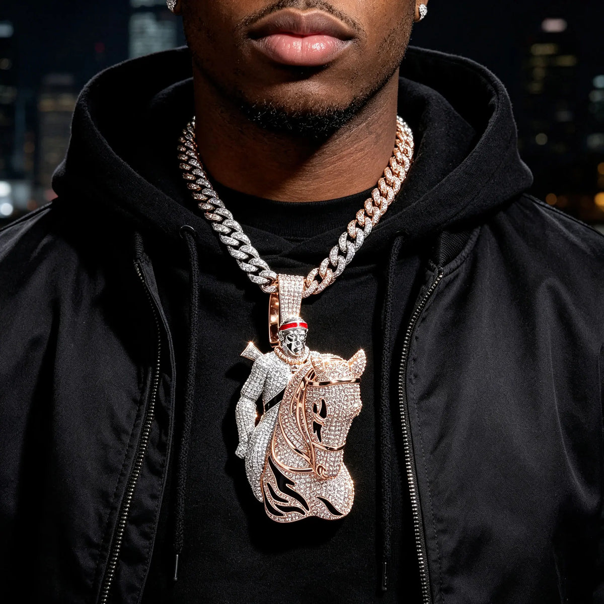 LYEE CYEE Luxury Hip Hop Style Yuan Ma Combination Gorilla Animal Pendant Can Be Paired with Cuban Chain Rap Singer