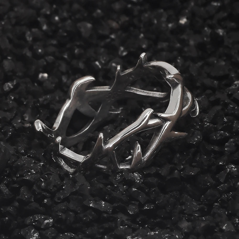 925 Sterling Silver Gothic Thorn Couple Rings for Women Men Punk Retro Cool Spiky Finger Ring Adjustable Hip-hop Y2k