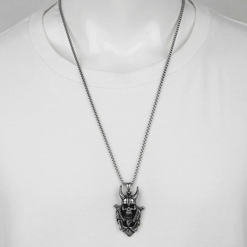 Viking Horned Skull Pendant Necklace — Nordic