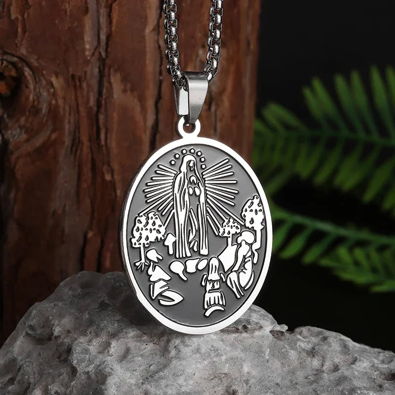 Virgin Mary Medal Iced Pendant Necklace