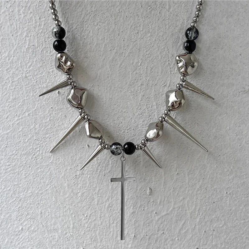 Y2K Spike Cross Stainless Steel Pendant Necklace