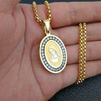Virgin Mary Medal Iced Pendant Necklace