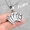 Flush Poker Gambling Long Men Necklaces Pendants Chain Punk for Boyfriend Male Stainless Steel Jewelry Creativity Gift