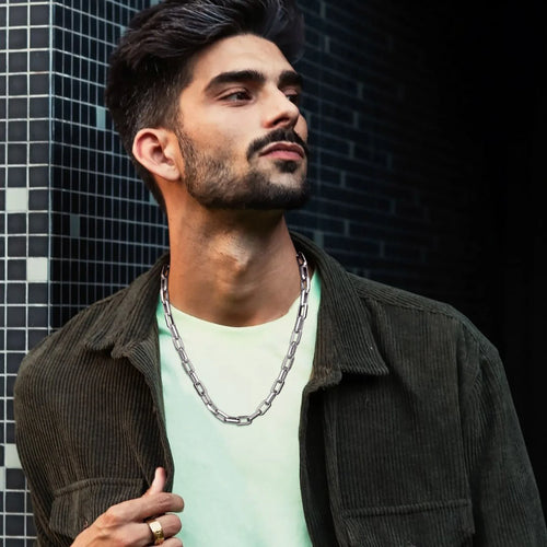 Bold Rectangle Chain Necklace — Stainless