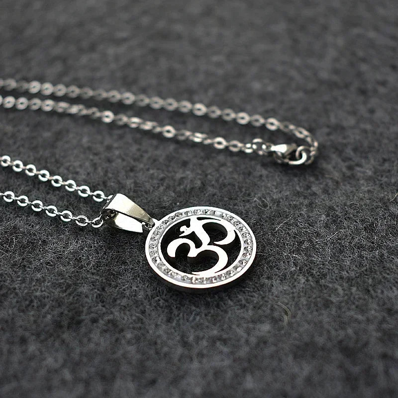Iced Out OM Pendant Necklace — Stainless Steel